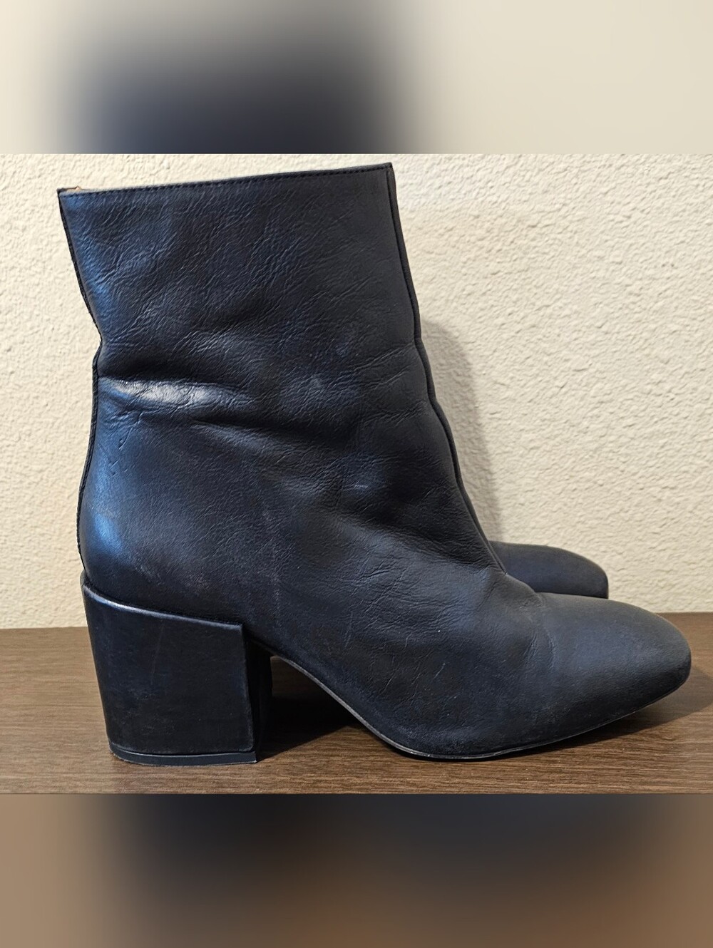 Free People Black Leather Mid-Heel Ankle Boots